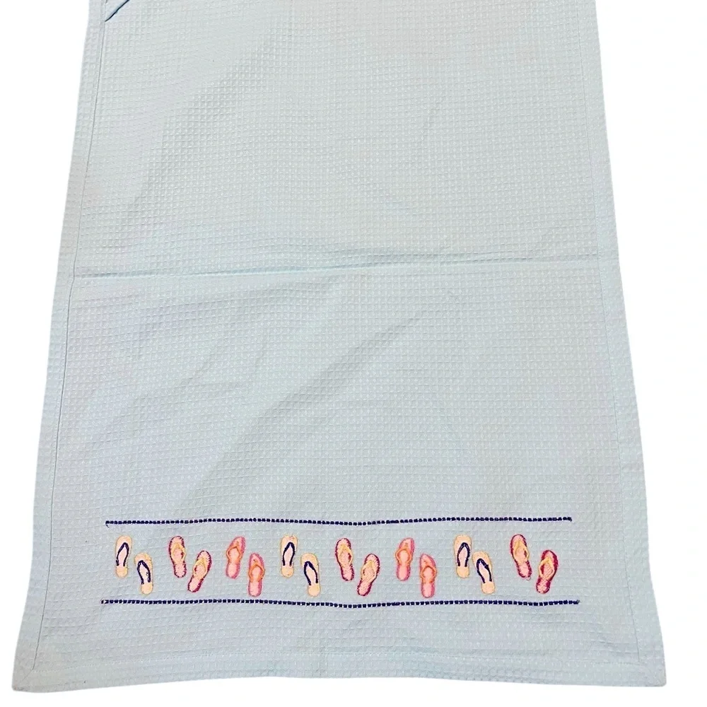 NWT Set of 4 Tag Ltd Aqua Cotton Waffle Dish Towels w Embroidered Flip Flops